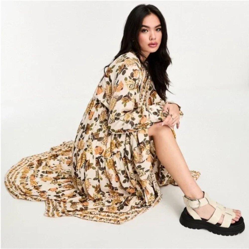 Free People Rows of Roses Maxi Dress XS